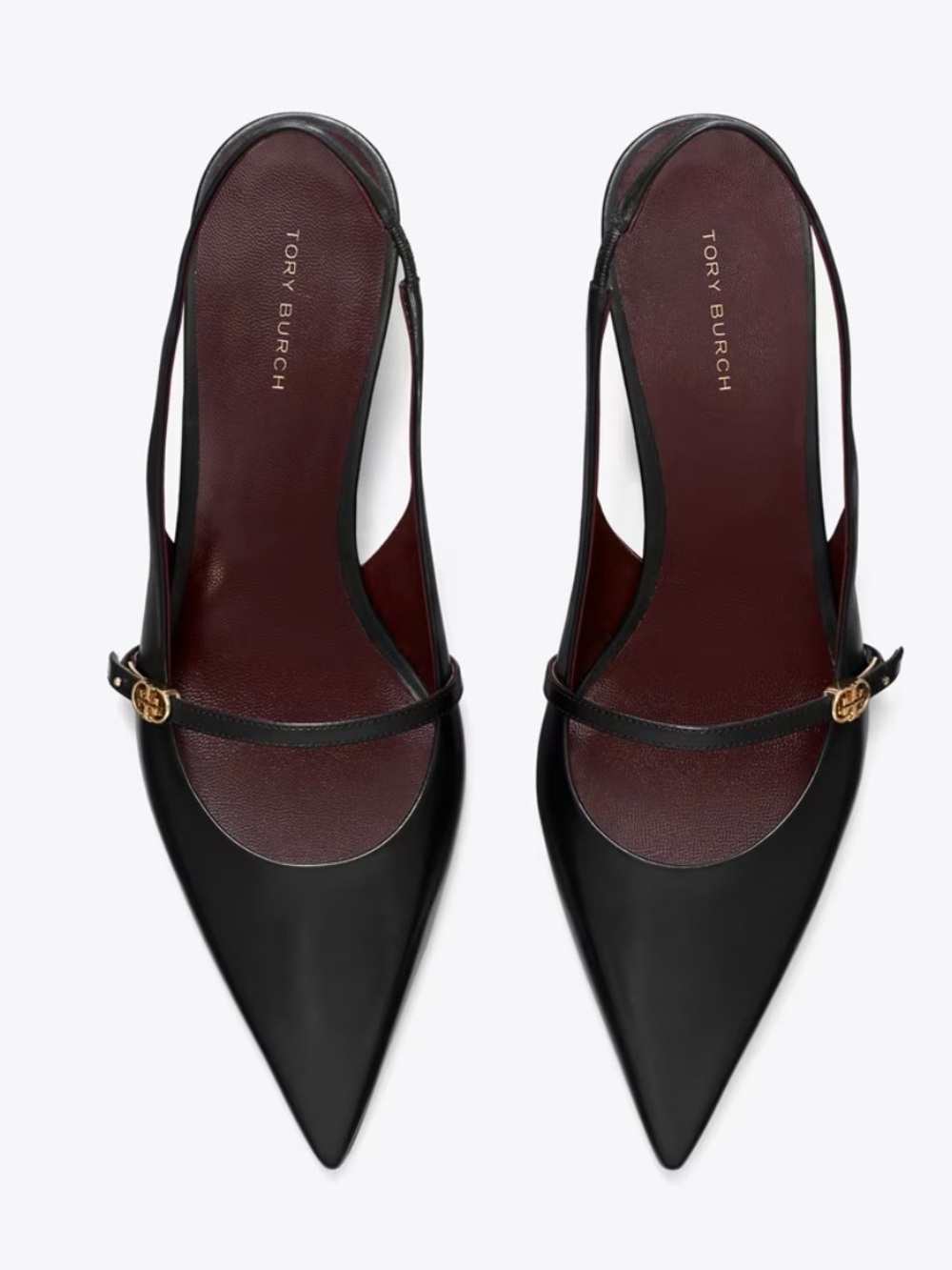 Tory Burch Double T Buckle Mary Jane Black Leather Pointed Slingback Size 7 NWT